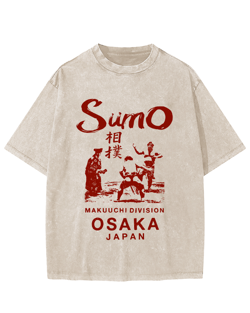 Sumo Wrestling in Japan Vintage Washed T-shirt-Zazasy