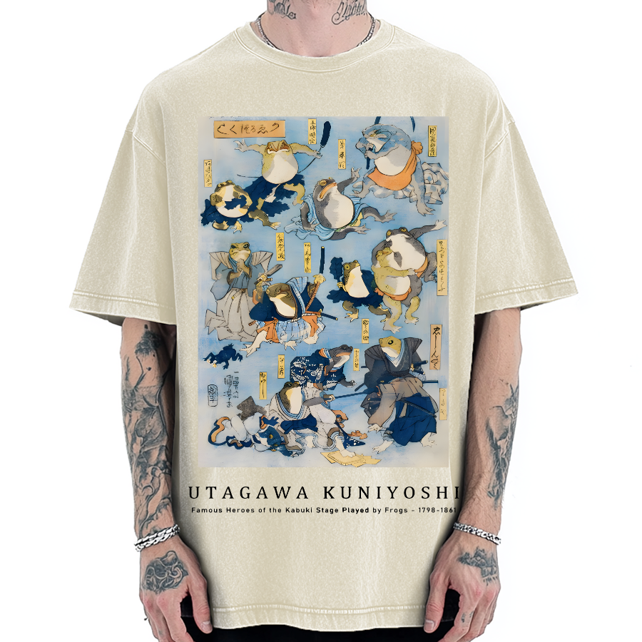 Utagawa Kuniyoshi Frogs Vintage Wash Japanese Design Vintage Washed T-shirt