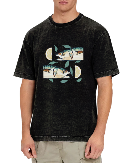 Japanese Lemon Fish Pattern Vintage Distressed T-shirt-Zazasy