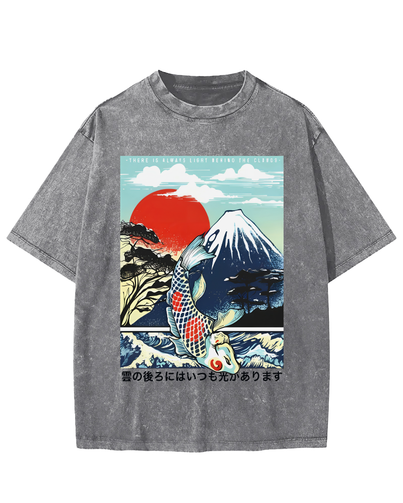 Ukiyo-e koi Vintage Washed T-shirt-Zazasy
