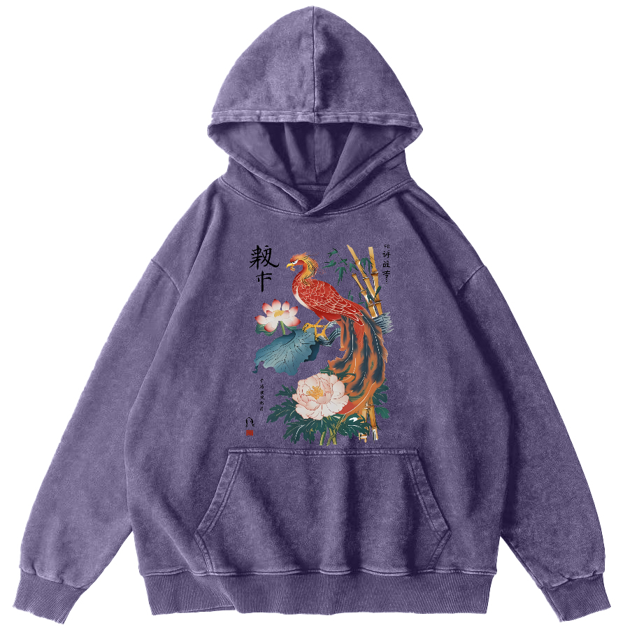 Proud Peacock Japanese Style Vintage Distressed Hoodie-Zazasy