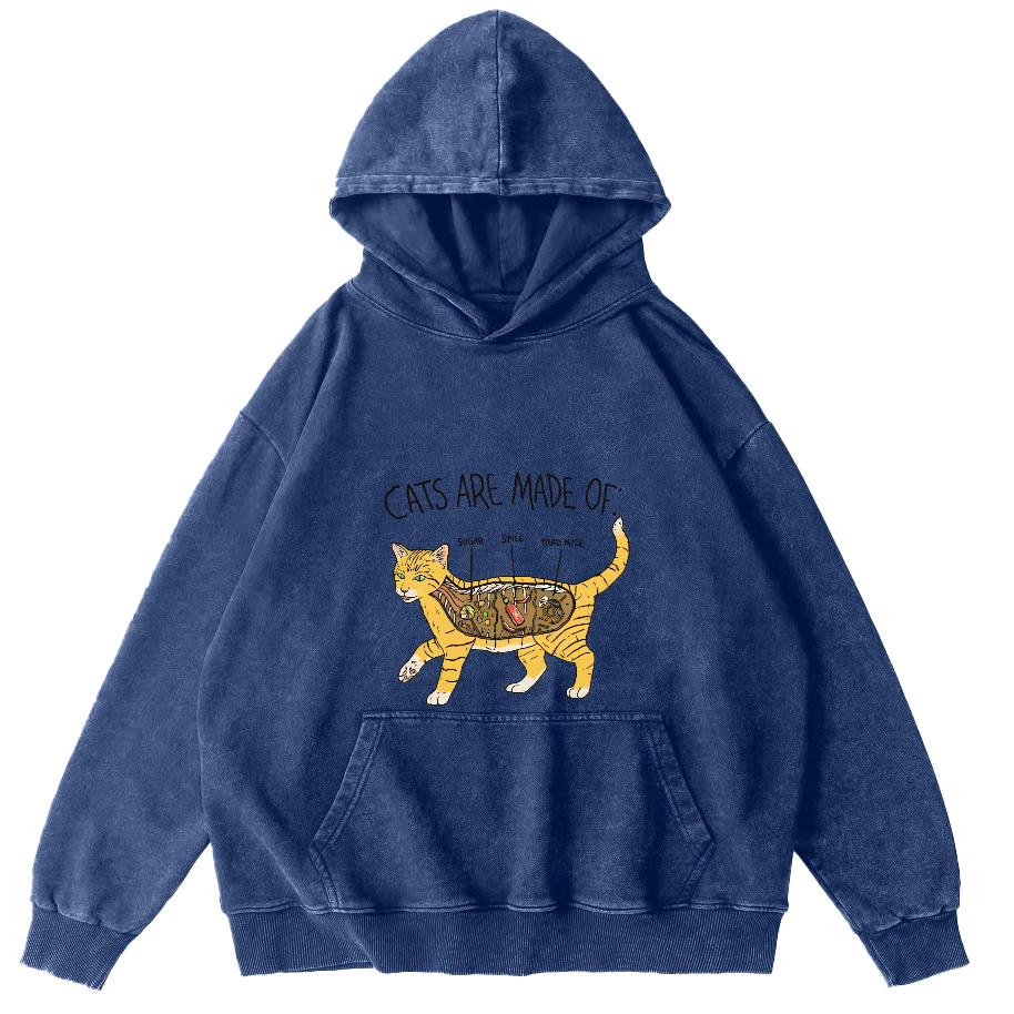 Abstract Cat Japanese Washed Hoodie-Zazasy