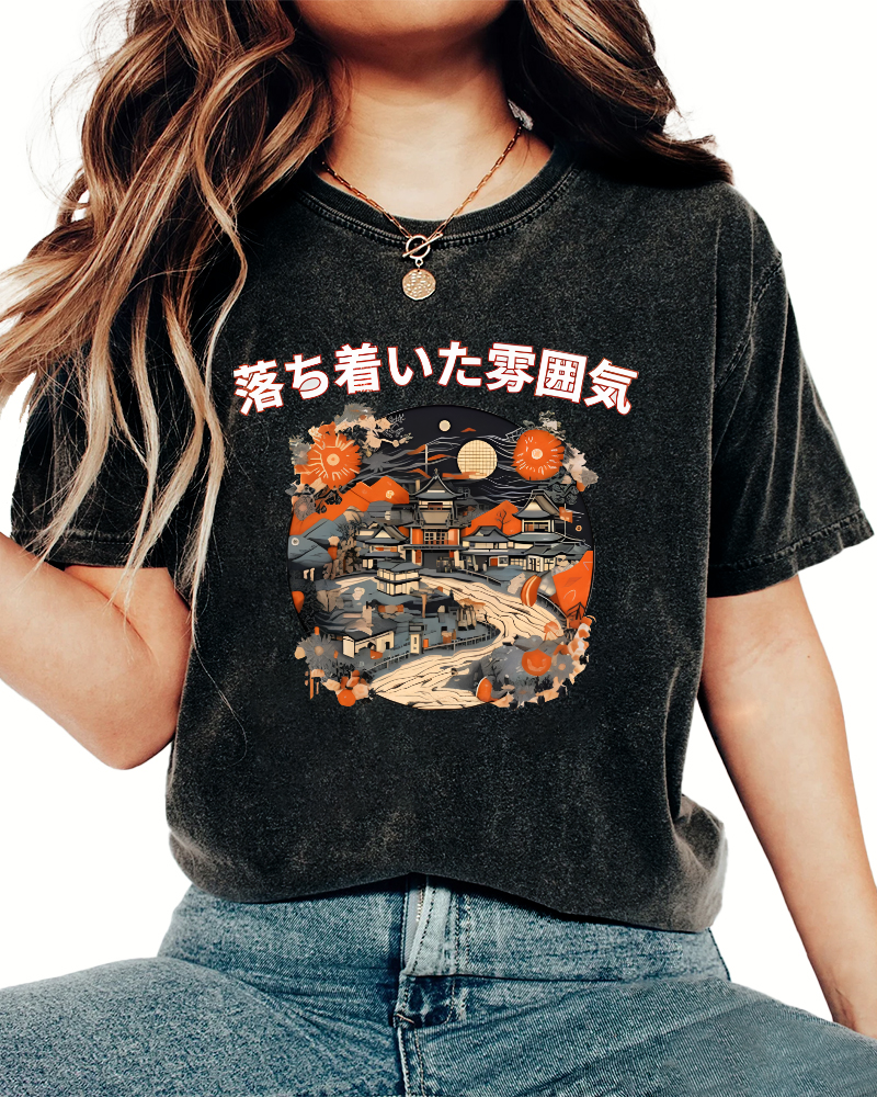 Ukiyo-e Japanese Style Vintage Washed T-shirt-Zazasy