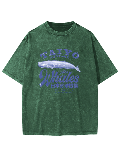 Japanese Ocean Fish Pattern Vintage Distressed T-shirt-Zazasy