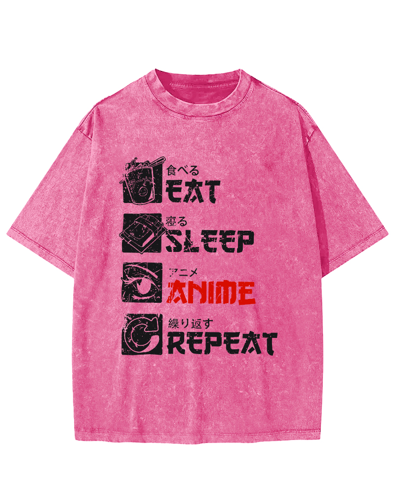 Daily Japanese Script Vintage Washed T-shirt-Zazasy