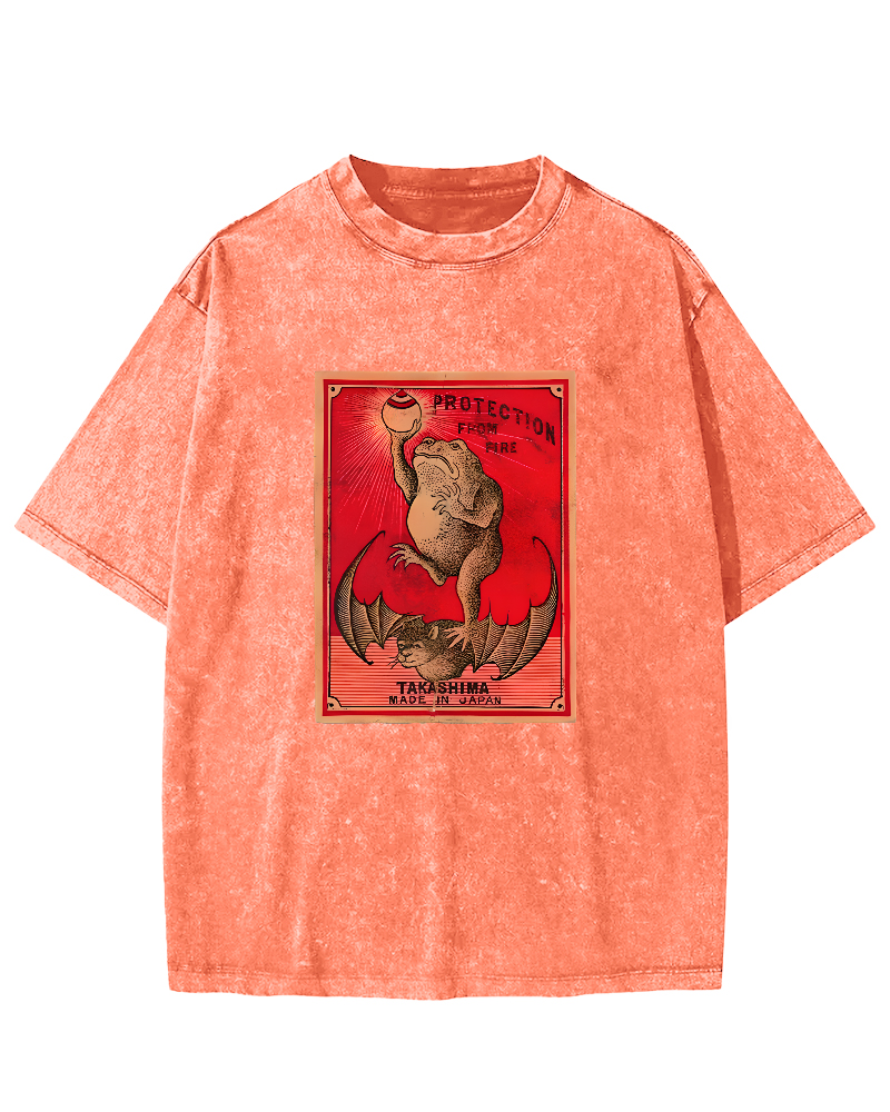 Japanese Matches Frog & Bat Washed T-Shirt-Zazasy