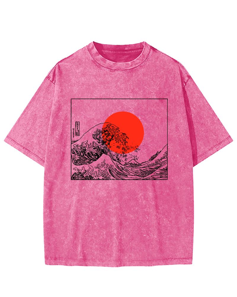 Sunrise Scenery Japanese Style Vintage Distressed T-shirt-Zazasy