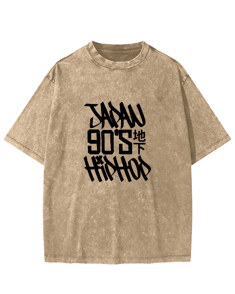 Japanese Slogan Pattern Vintage Distressed T-shirt-Zazasy