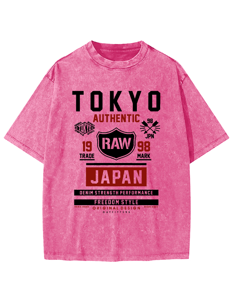Retro Style Tokyo Text Vintage Washed T-shirt-Zazasy