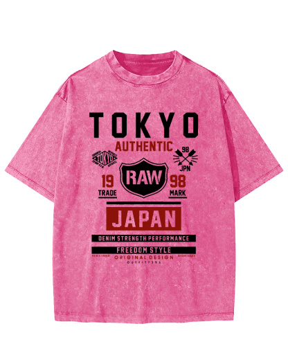Retro Style Tokyo Text Vintage Washed T-shirt-Zazasy