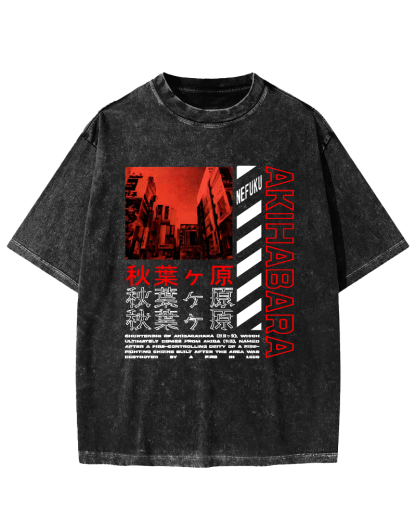 Akihabara Text Vintage Washed T-shirt-Zazasy