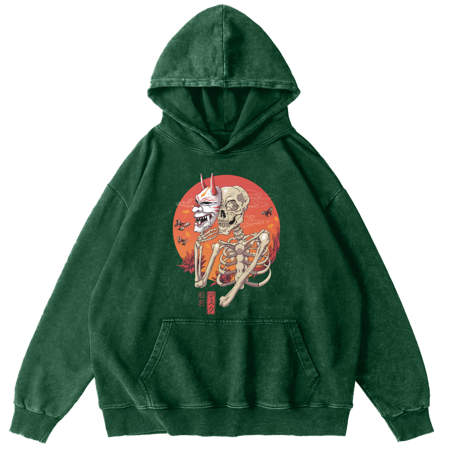 Mask Skeleton Man Vintage Distressed Hoodie-Zazasy