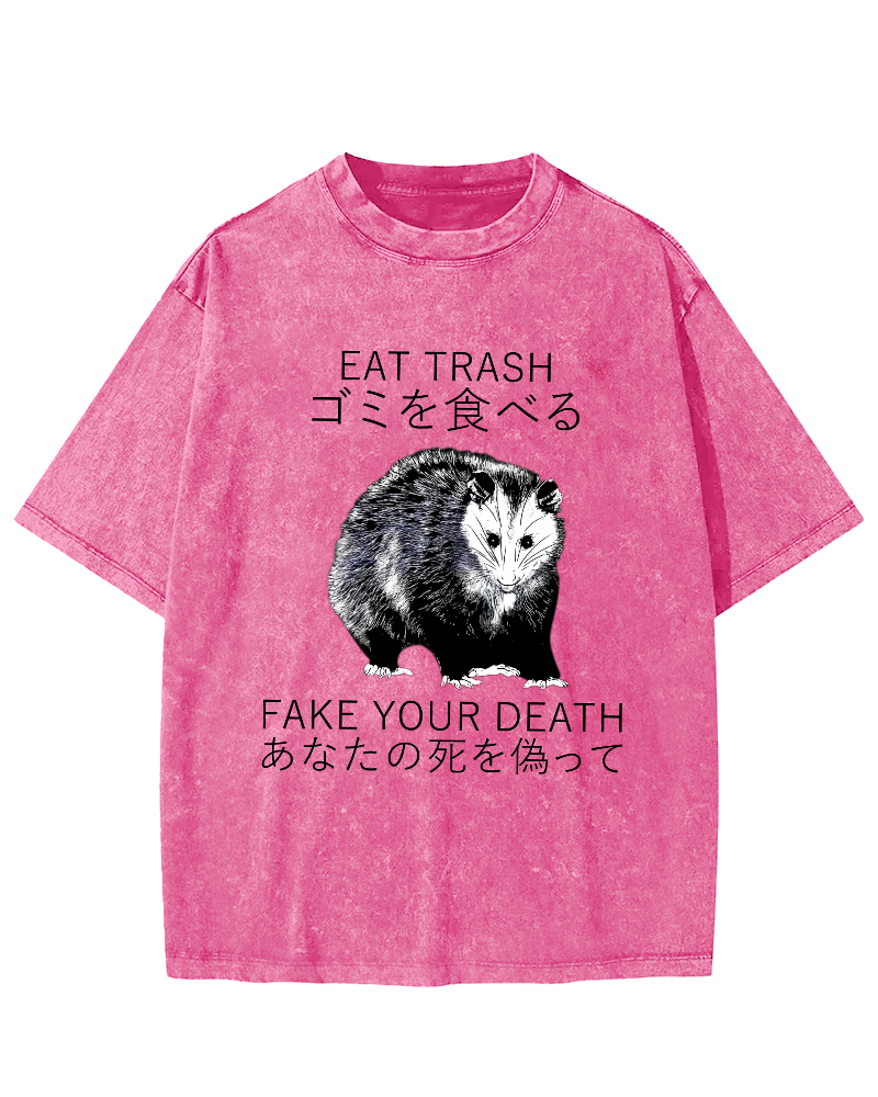 Japanese Style Opossums in Foraging Vintage Distressed T-shirt-Zazasy
