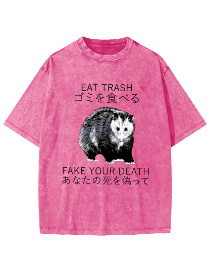 Japanese Style Opossums in Foraging Vintage Distressed T-shirt-Zazasy