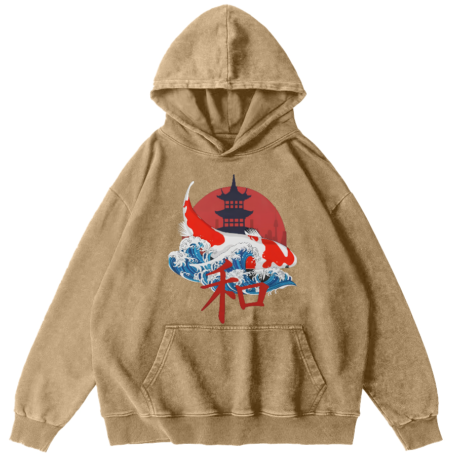 Japanese Style Koi With Font Vintage Distressed Hoodie-Zazasy