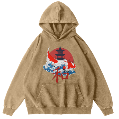 Japanese Style Koi With Font Vintage Distressed Hoodie-Zazasy