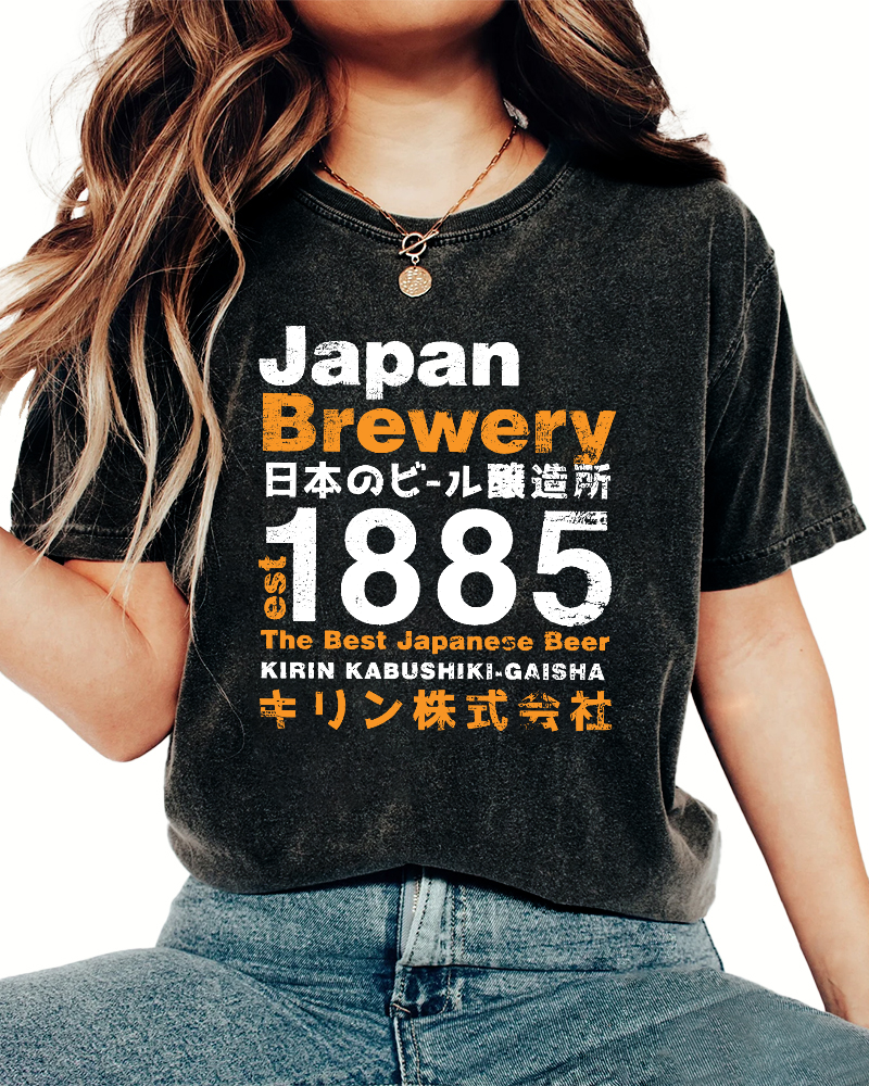 Japan Brewery Vintage Washed T-shirt-Zazasy