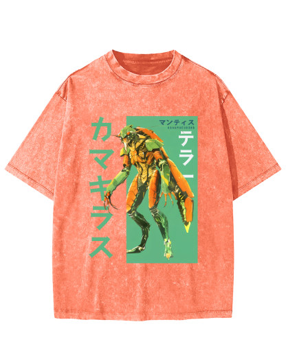 Mantis Monster Japanese Style Vintage Washed T-shirt-Zazasy