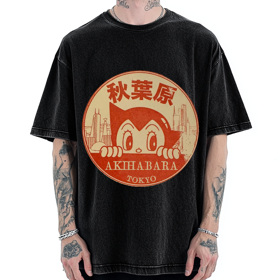 Tokyo Showa Retro Cartoon Akihabara Vintage Washed T-shirt