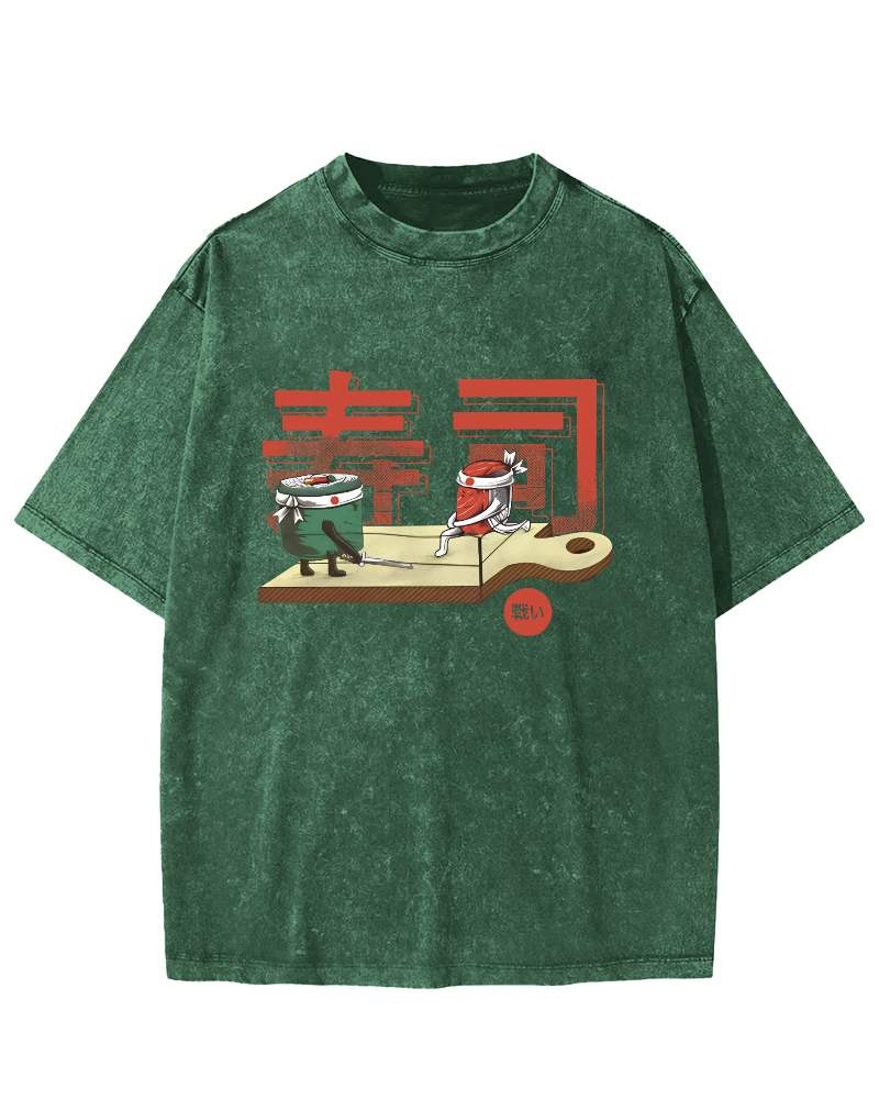 Japanese Sushi Vintage Washed T-shirt-Zazasy