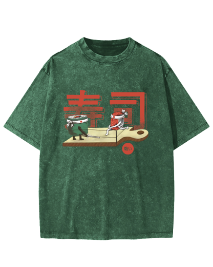 Japanese Sushi Vintage Washed T-shirt-Zazasy