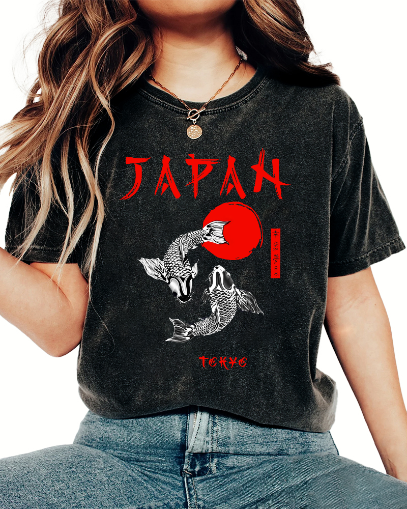 Japanese Koi Fish Vintage Distressed T-shirt-Zazasy