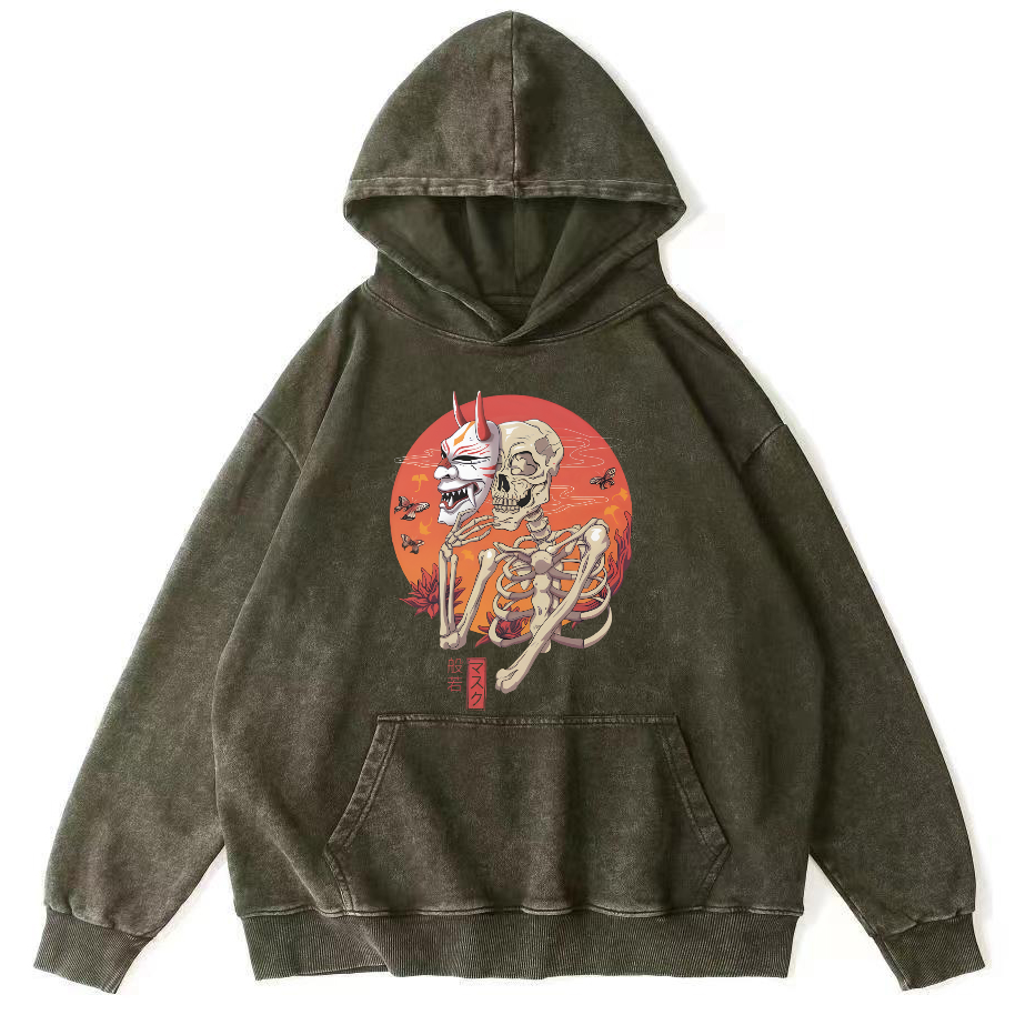 Mask Skeleton Man Vintage Distressed Hoodie-Zazasy