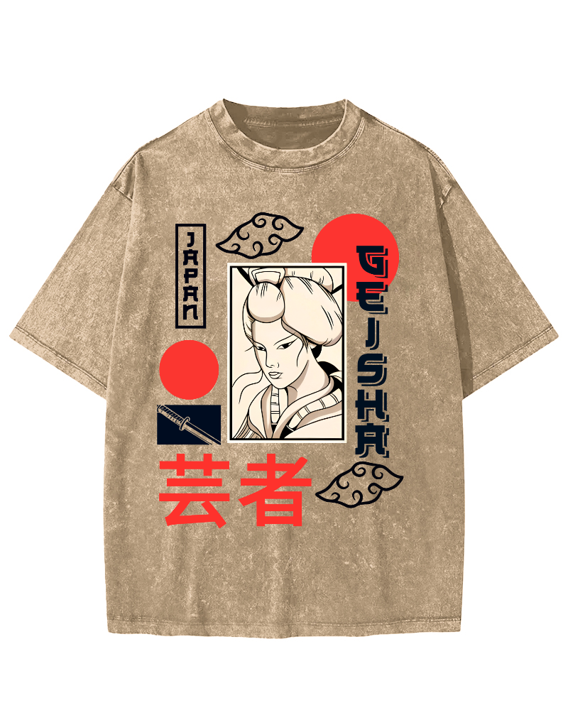 Yunzhe Japanese Style Vintage Washed T-shirt-Zazasy