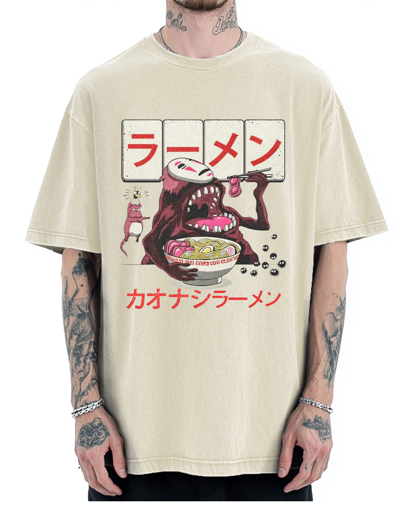 Japanese Anime No-Face Vintage Washed T-shirt