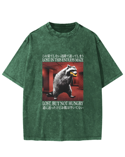 Retro Raccoon Pattern Japanese Style Vintage Distressed T-shirt-Zazasy