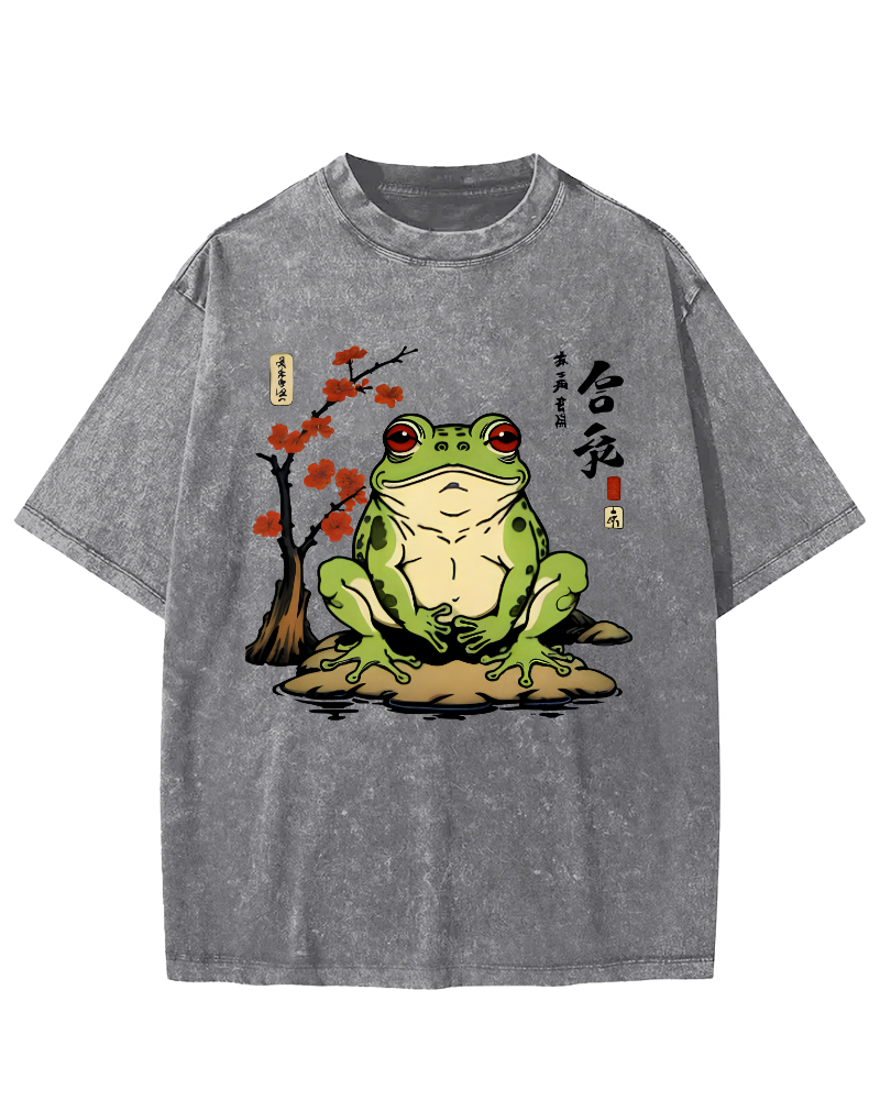 Frog From The Edo Period Vintage Washed T-shirt-Zazasy