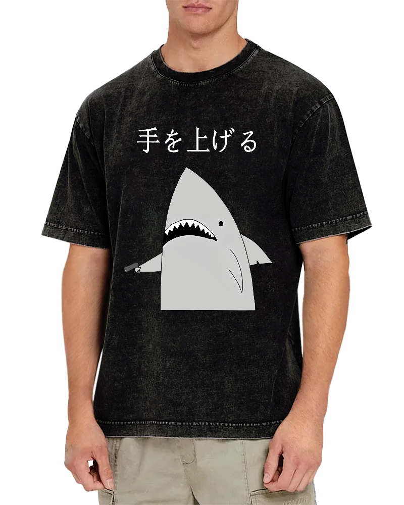 Japanese Shark Vintage Washed T-shirt-Zazasy