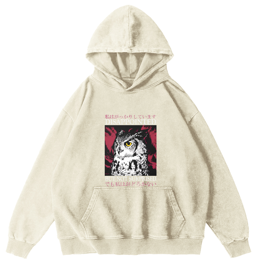 Japanese Owl Pattern Vintage Distressed Hoodie-Zazasy