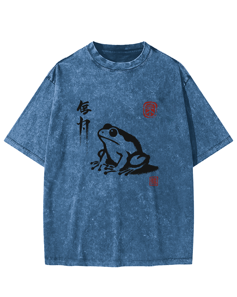 Cute Frog Japanese Style Vintage Distressed T-shirt-Zazasy