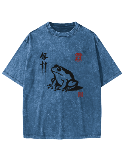 Cute Frog Japanese Style Vintage Distressed T-shirt-Zazasy