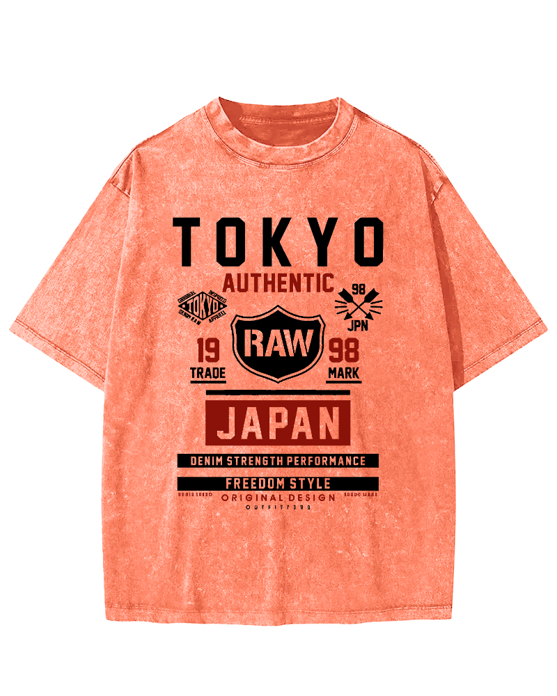 Retro Style Tokyo Text Vintage Washed T-shirt-Zazasy