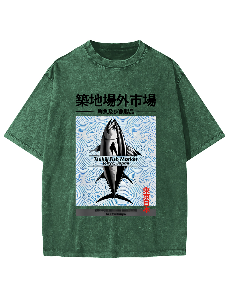 Tokyo Tsukiji Off Market, Japan Vintage Washed T-shirt-Zazasy