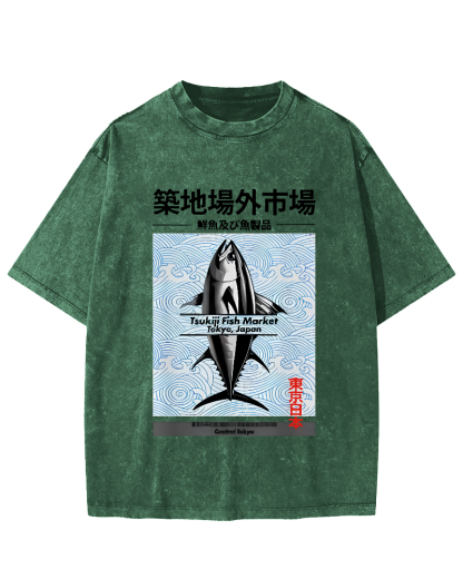 Tokyo Tsukiji Off Market, Japan Vintage Washed T-shirt-Zazasy