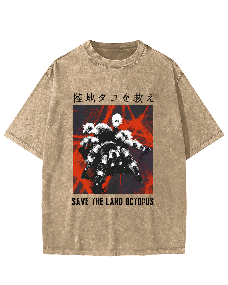 Japanese Style Spiders At Work Vintage Washed T-shirt-Zazasy