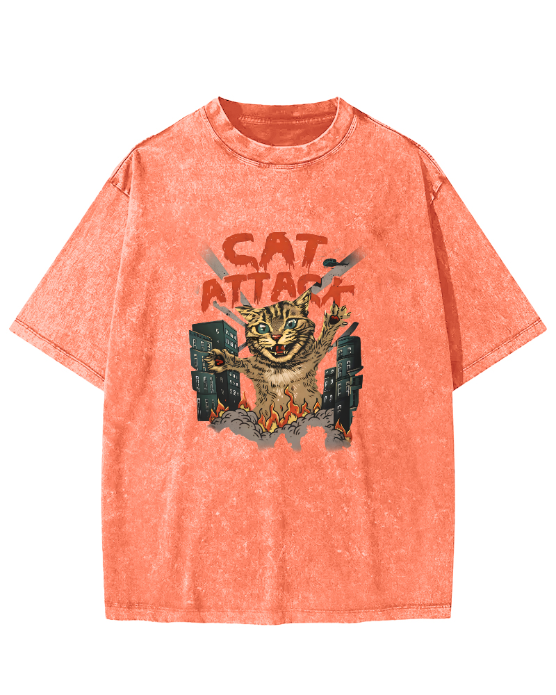 Japanese Cat Pattern Vintage Distressed T-shirt-Zazasy