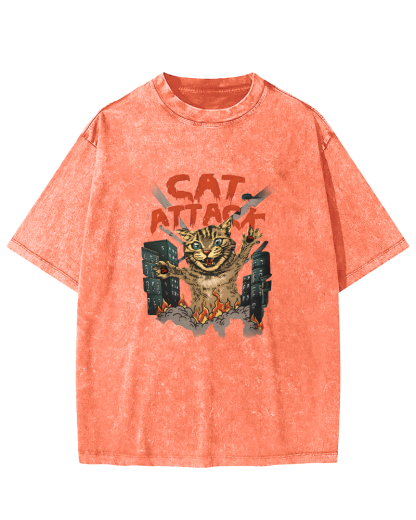 Japanese Cat Pattern Vintage Distressed T-shirt-Zazasy