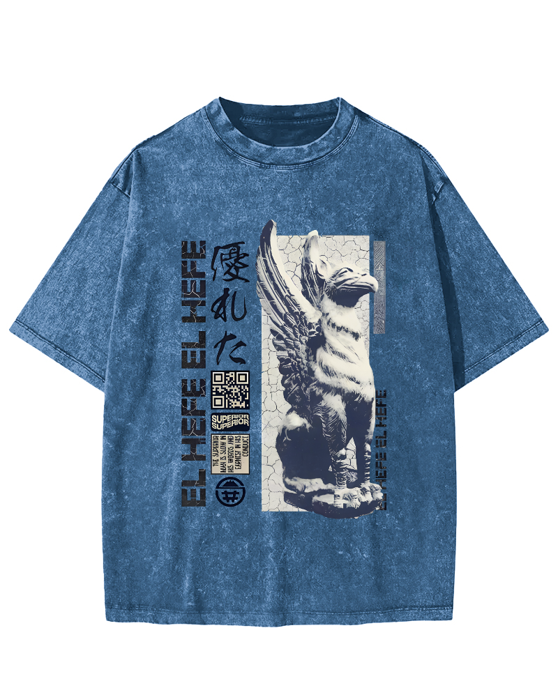 Griffin Retro Vintage Washed T-shirt-Zazasy
