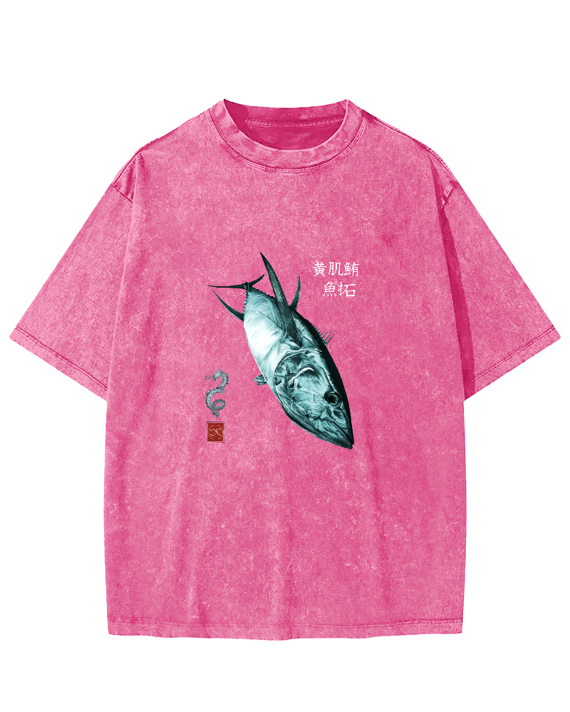 Japanese Tuna Pattern Vintage Distressed T-shirt-Zazasy