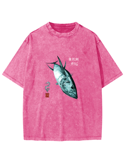 Japanese Tuna Pattern Vintage Distressed T-shirt-Zazasy