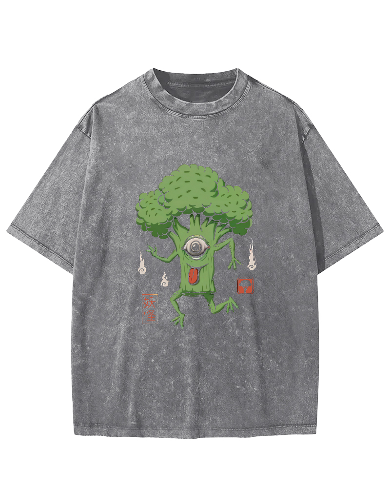 Abstract Cartoon Cauliflower Pattern Japanese Style Vintage Distressed T-shirt-Zazasy
