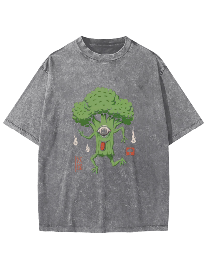 Abstract Cartoon Cauliflower Pattern Japanese Style Vintage Distressed T-shirt-Zazasy