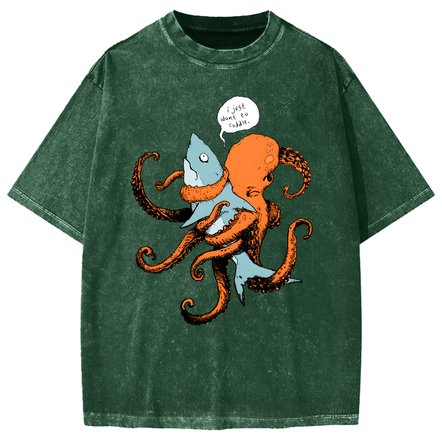 Octopus Entangles Shark Vintage Washed T-shirt