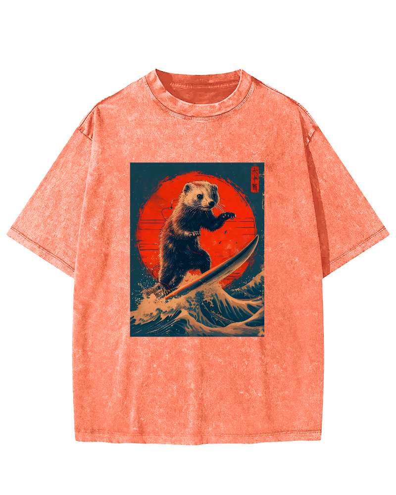 Retro Pattern Japanese Style Vintage Distressed T-shirt-Zazasy