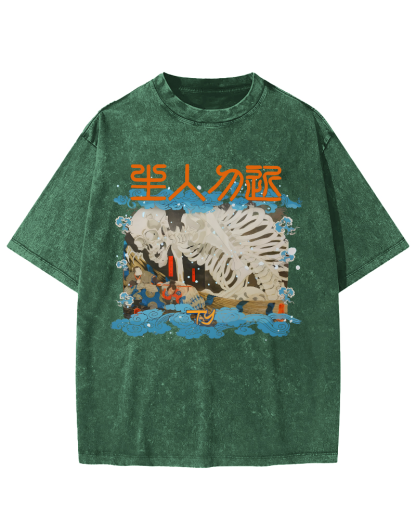 Skeleton Japanese Vintage Washed T-shirt-Zazasy