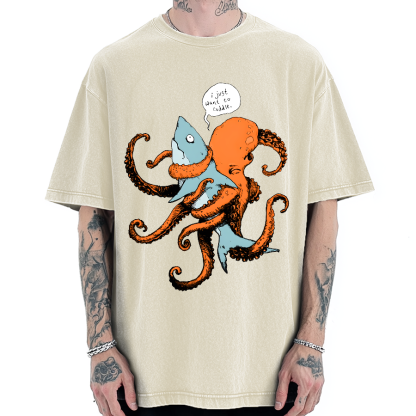 Octopus Entangles Shark Vintage Washed T-shirt